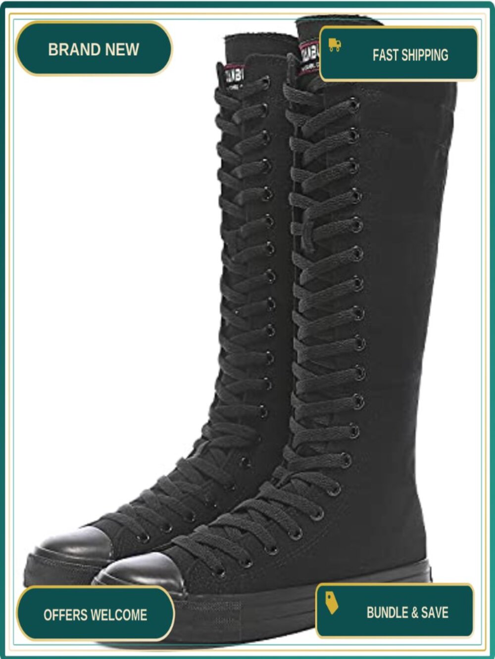 Women's Lace Up Knee High Canvas Boots Zip Fancy School Shoes